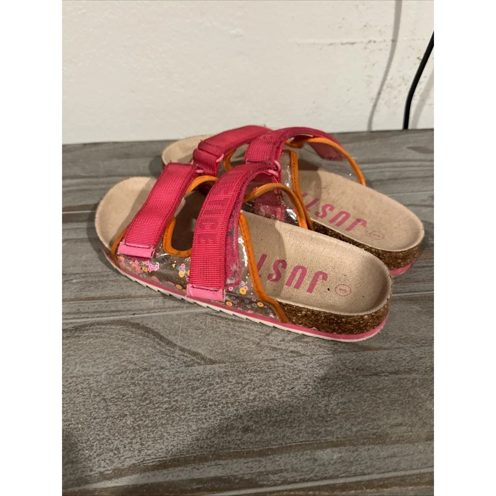 Justice Girls Pink Orange Sequin Slide Sandals Size 3 Hook & Loop Casual Shoes